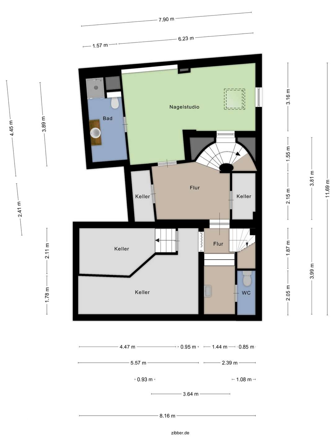 Grundriss KG bemasst